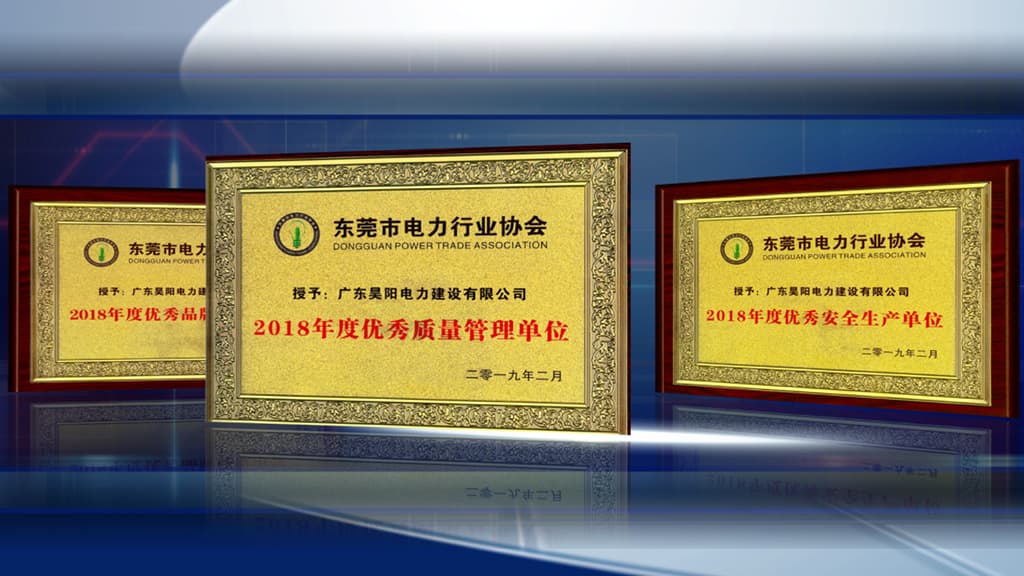 廣東昊陽電力建設有限公司榮獲東莞電力行業(yè)協(xié)會2018年度評優(yōu)三大獎項！